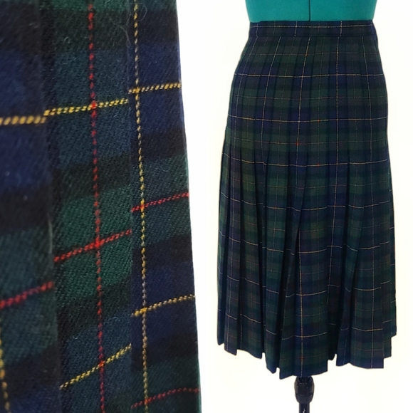 1960s Wool Skirt Plaid Pleated Vintage Pendleton Red Blue Green Yellow Retro vtg - Picture 6 of 6